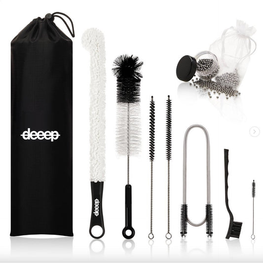 deeep 【研】KEN シーシャ お掃除 ブラシ 8点セット ガラスの水垢落とし ワイヤーフレキシブルブラシ 3mmクリーンボール600個付き 収納バッグ チューブブラシ ブラック