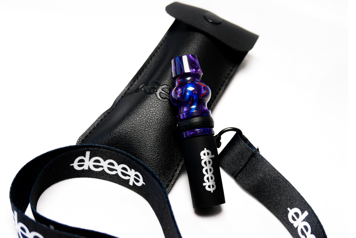 deeep Original Shisha Mouthpiece Resin PU Leather Case Strap White