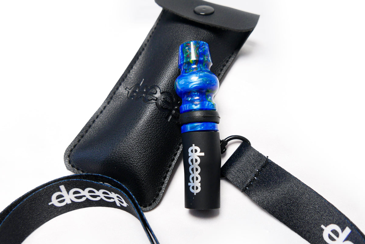 deeep オリジナル シーシャ マウスピース 樹脂製 PUレザーケース ストラップ ブルー