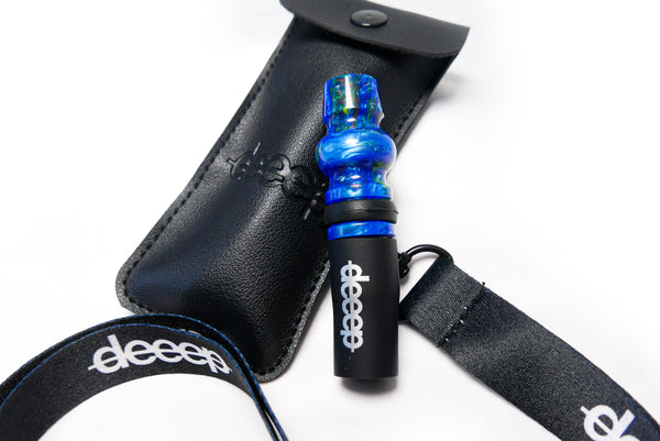 deeep オリジナル シーシャ マウスピース 樹脂製 PUレザーケース ストラップ ブルー